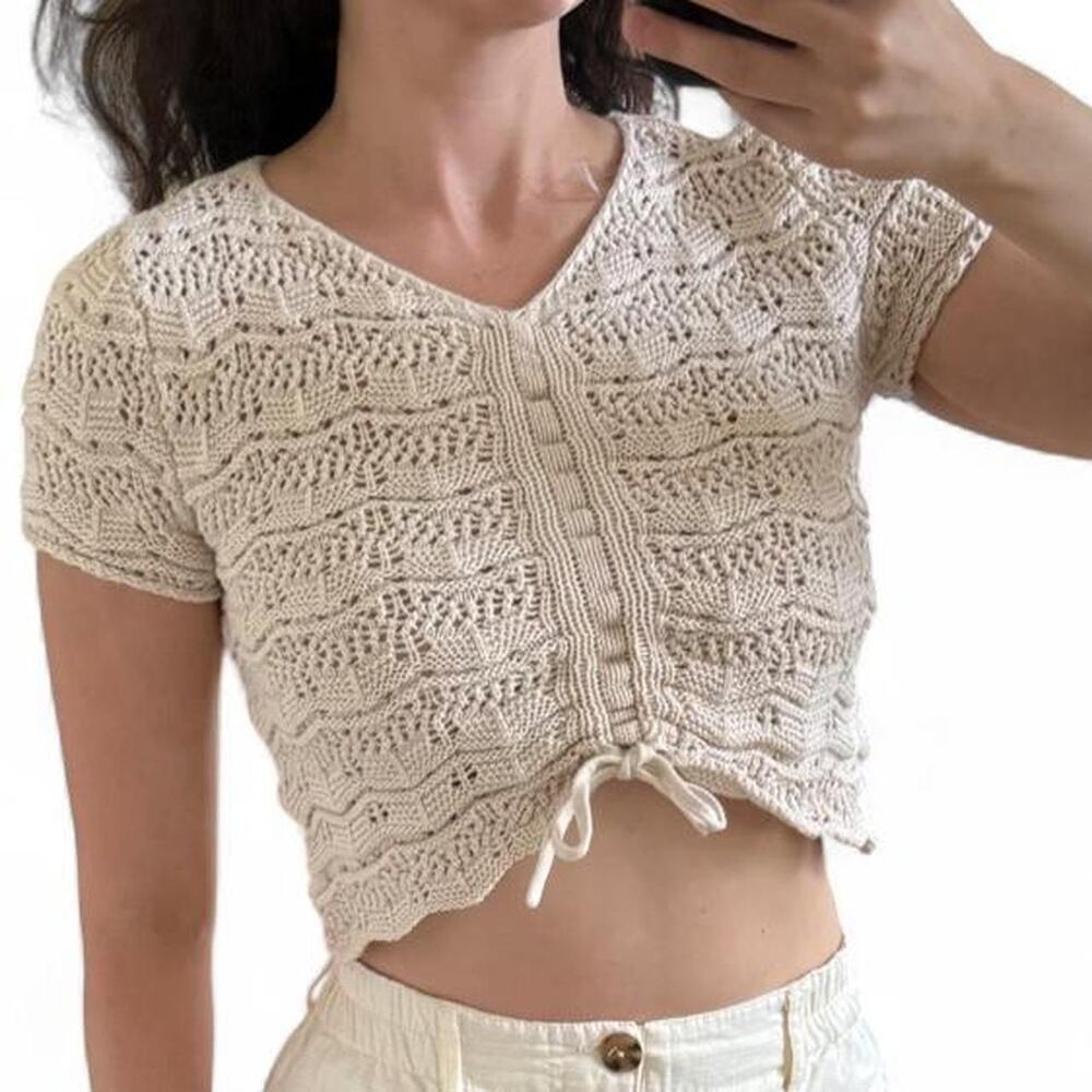RSQ Tan Crochet Tie Front Top Boho Summer Y2K Cottagecore Soft Fits S/M Tagged L